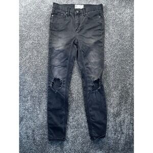 Free People Jeans Womens 26 Denim Skinny Distressed 5‎ Design Pocket Black